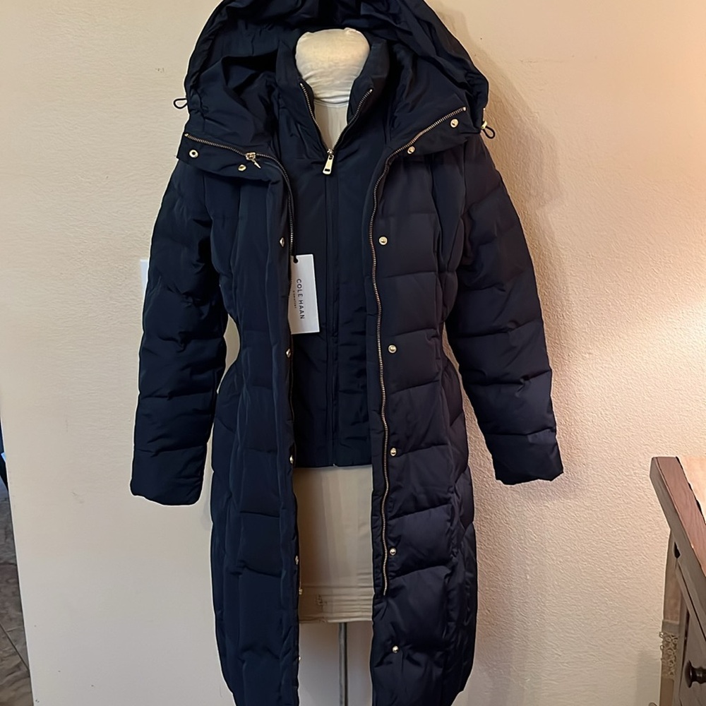 COLE HAAN Hooded Down Jacket NWT-PM Navy